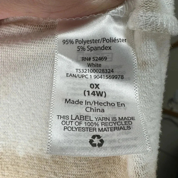 Terra‎ & Sky 0X(14W) stylish + cozy white & tan long sleeve ruched side top - Picture 7 of 7
